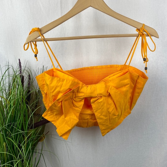 Anthropologie Maeve Orange Sleeveless Bow Trim Crop Top S - Picture 4 of 6